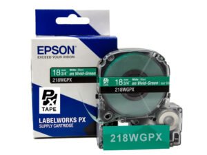 218WGPX — Epson LabelWorks 18mm 3/4" x 30' White on Vivid-Green PET Tape