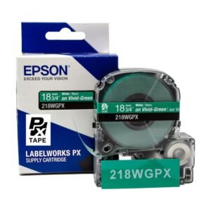 218WGPX — Epson LabelWorks 18mm 3/4" x 30' White on Vivid-Green PET Tape