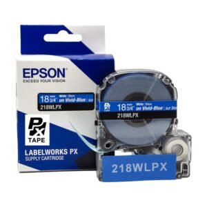 218WLPX — Epson LabelWorks 18mm 3/4" x 30' White on Vivid-Blue PET Tape