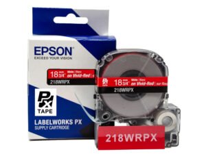 218WRPX — Epson LabelWorks 18mm 3/4" x 30' White on Vivid-Red PET Tape