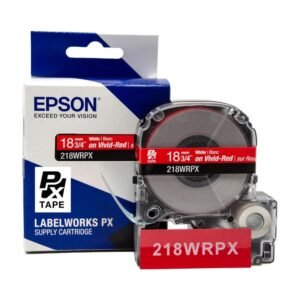 218WRPX — Epson LabelWorks 18mm 3/4" x 30' White on Vivid-Red PET Tape