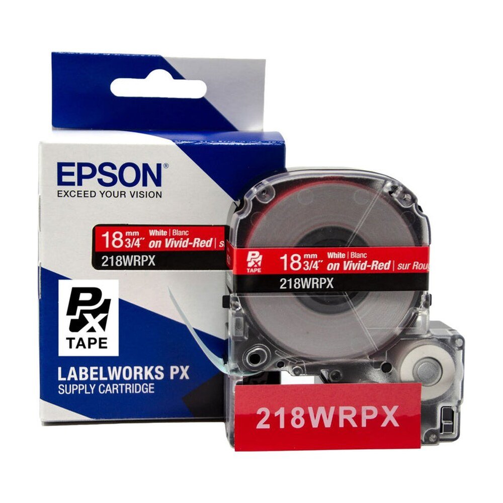 218WRPX — Epson LabelWorks 18mm 3/4" x 30' White on Vivid-Red PET Tape