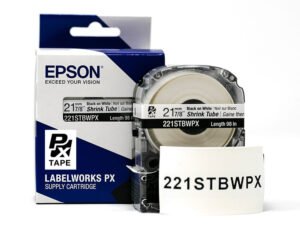 221STBWPX — Epson LabelWorks 21mm 7/8" AWG 0000-1 Black on White Shrink Tube 98"