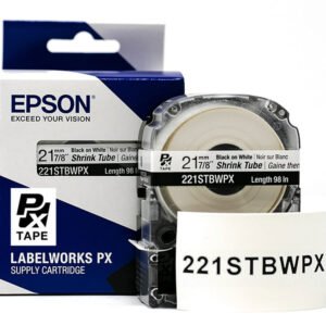 221STBWPX — Epson LabelWorks 21mm 7/8" AWG 0000-1 Black on White Shrink Tube 98"
