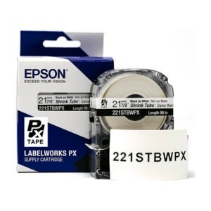 221STBWPX — Epson LabelWorks 21mm 7/8" AWG 0000-1 Black on White Shrink Tube 98"