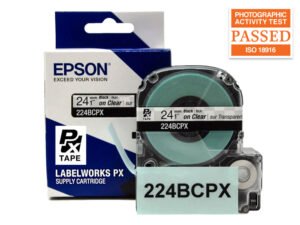 224BCPX — Epson LabelWorks 24mm 1" x 30' Black on Clear PET Tape