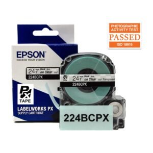 224BCPX — Epson LabelWorks 24mm 1" x 30' Black on Clear PET Tape