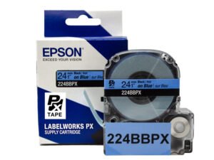 224BBPX — Epson LabelWorks 24mm 1" x 30' Black on Blue PET Tape