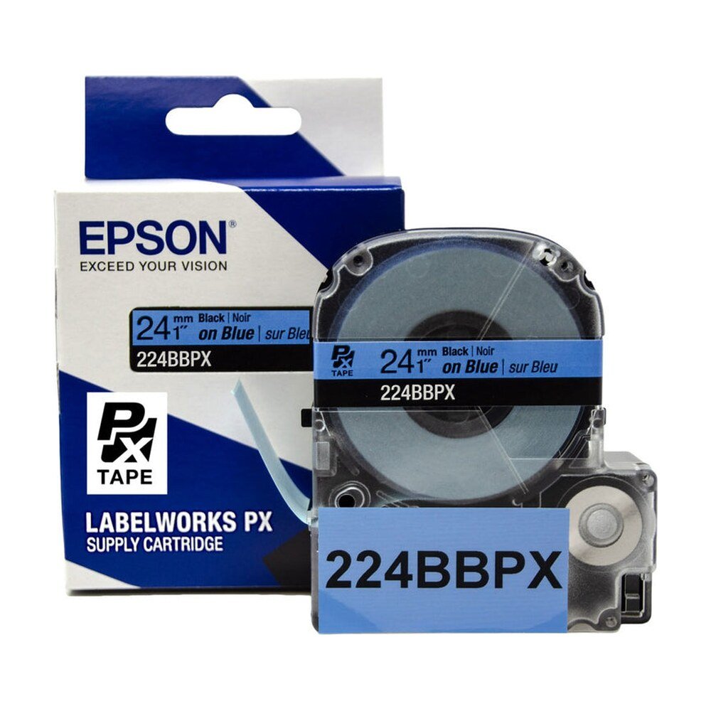 224BBPX — Epson LabelWorks 24mm 1" x 30' Black on Blue PET Tape