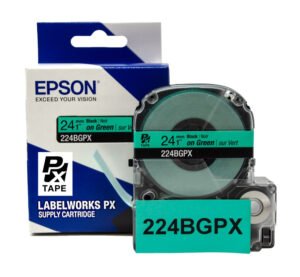 224BGPX — Epson LabelWorks 24mm 1" x 30' Black on Green PET Tape