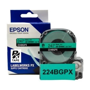 224BGPX — Epson LabelWorks 24mm 1" x 30' Black on Green PET Tape