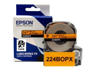 224BOPX — Epson LabelWorks 24mm 1" x 30' Black on Orange PET Tape