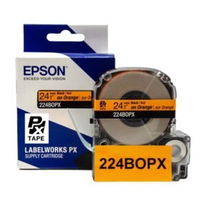 224BOPX — Epson LabelWorks 24mm 1" x 30' Black on Orange PET Tape