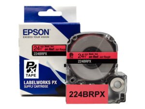 224BRPX — Epson LabelWorks 24mm 1" x 30' Black on Red PET Tape
