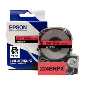 224BRPX — Epson LabelWorks 24mm 1" x 30' Black on Red PET Tape
