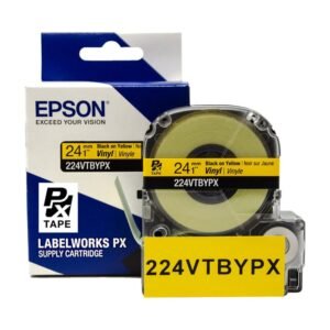 224VTBYPX — Epson LabelWorks 24mm 1" x 22.9' Black on Yellow Vinyl Tape