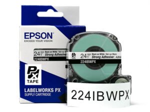 224IBWPX — Epson LabelWorks 24mm 1" x 30' Black on White PET Tape Strong Adhesive