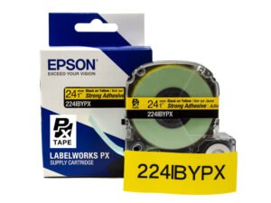 224IBYPX — Epson LabelWorks 24mm 1" x 30' Black on Yellow PET Tape Strong Adhesive