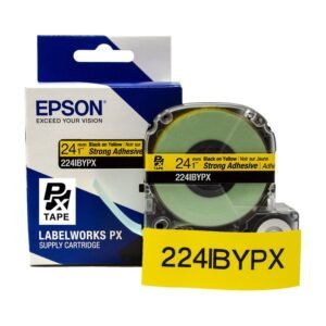 224IBYPX — Epson LabelWorks 24mm 1" x 30' Black on Yellow PET Tape Strong Adhesive
