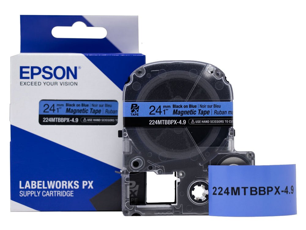 224MTBBPX-4.9 — Epson LabelWorks 24mm 1" x 4.9' Black on Blue Magnet Tape