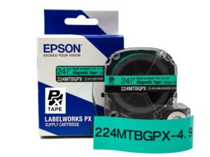 224MTBGPX-4.9 — Epson LabelWorks 24mm 1" x 4.9' Black on Green Magnet Tape