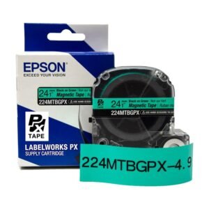 224MTBGPX-4.9 — Epson LabelWorks 24mm 1" x 4.9' Black on Green Magnet Tape