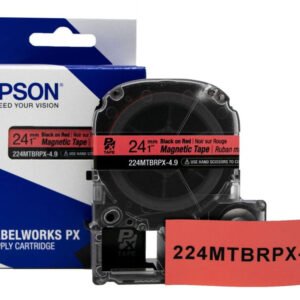 224MTBRPX-4.9 — Epson LabelWorks 24mm 1" x 4.9' Black on Red Magnet Tape