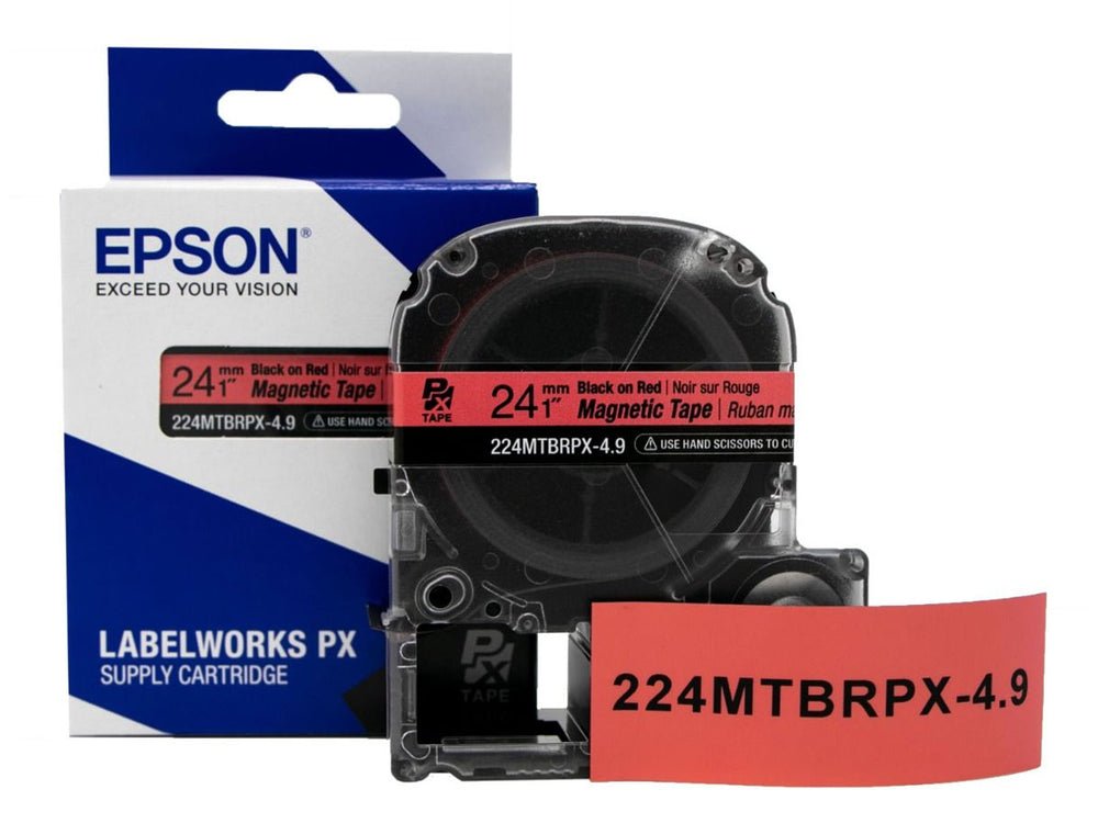 224MTBRPX-4.9 — Epson LabelWorks 24mm 1" x 4.9' Black on Red Magnet Tape