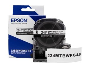 224MTBWPX-4.9 — Epson LabelWorks 24mm 1" x 4.9' Black on White Magnet Tape
