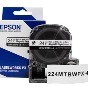 224MTBWPX-4.9 — Epson LabelWorks 24mm 1" x 4.9' Black on White Magnet Tape