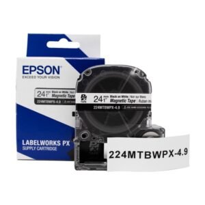 224MTBWPX-4.9 — Epson LabelWorks 24mm 1" x 4.9' Black on White Magnet Tape