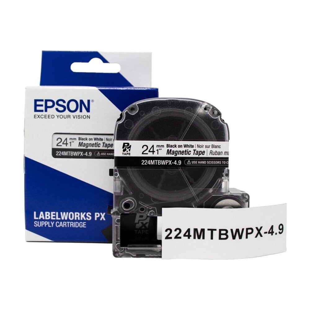 224MTBWPX-4.9 — Epson LabelWorks 24mm 1" x 4.9' Black on White Magnet Tape