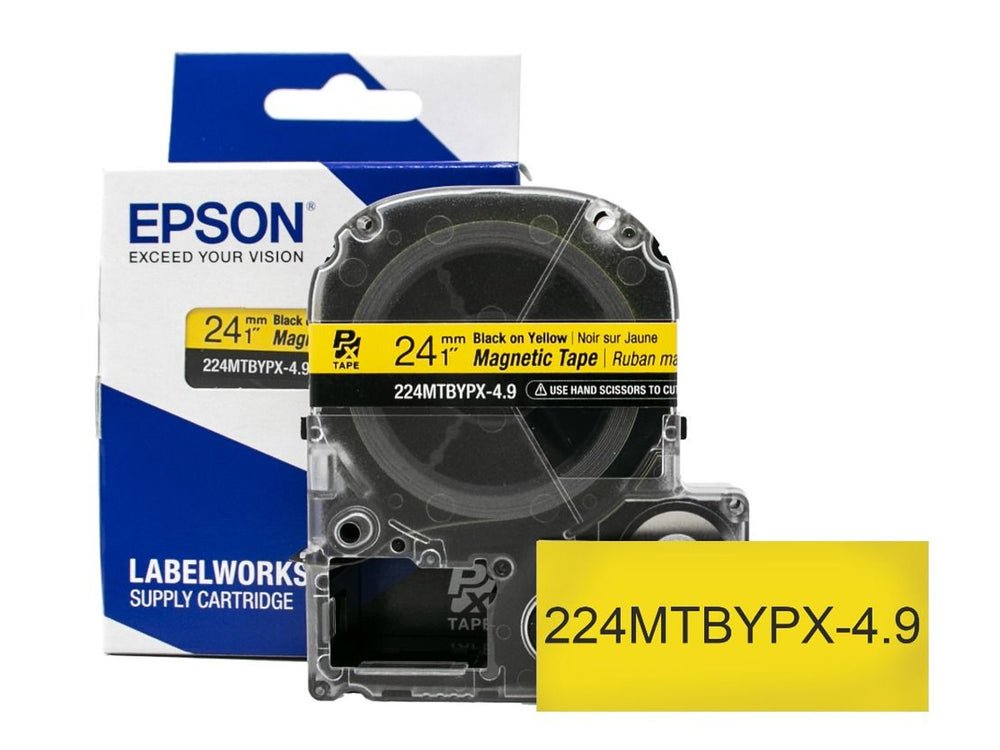 224MTBYPX-4.9 — Epson LabelWorks 24mm 1" x 4.9' Black on Yellow Magnet Tape