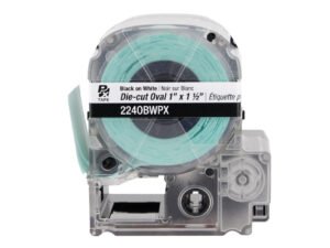 224OBWPX — Epson LabelWorks 24mm 1" x 1-1/2" Die-Cut Oval PET Tape 140/Roll