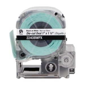 224OBWPX — Epson LabelWorks 24mm 1" x 1-1/2" Die-Cut Oval PET Tape 140/Roll
