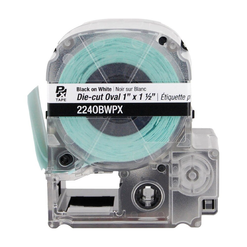 224OBWPX — Epson LabelWorks 24mm 1" x 1-1/2" Die-Cut Oval PET Tape 140/Roll