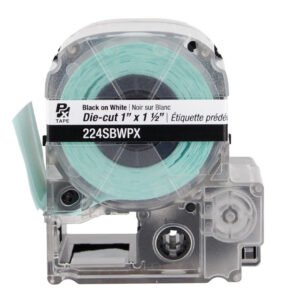 224SBWPX — Epson LabelWorks 24mm 1" x 1-1/2" Die-Cut Square PET Tape 140/Roll