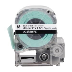224SBWPX — Epson LabelWorks 24mm 1" x 1-1/2" Die-Cut Square PET Tape 140/Roll