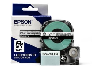 224VSLPX — Epson LabelWorks 24mm 1" x 26.2' Black Ink on Vinyl Self Lam Overwrap (1/4"White,3/4"Clear)