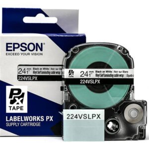 224VSLPX — Epson LabelWorks 24mm 1" x 26.2' Black Ink on Vinyl Self Lam Overwrap (1/4"White,3/4"Clear)