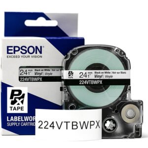 224VTBWPX — Epson LabelWorks 24mm 1" x 22.9' Black on White Vinyl Tape