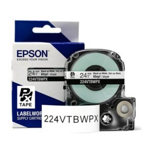 224VTBWPX — Epson LabelWorks 24mm 1" x 22.9' Black on White Vinyl Tape