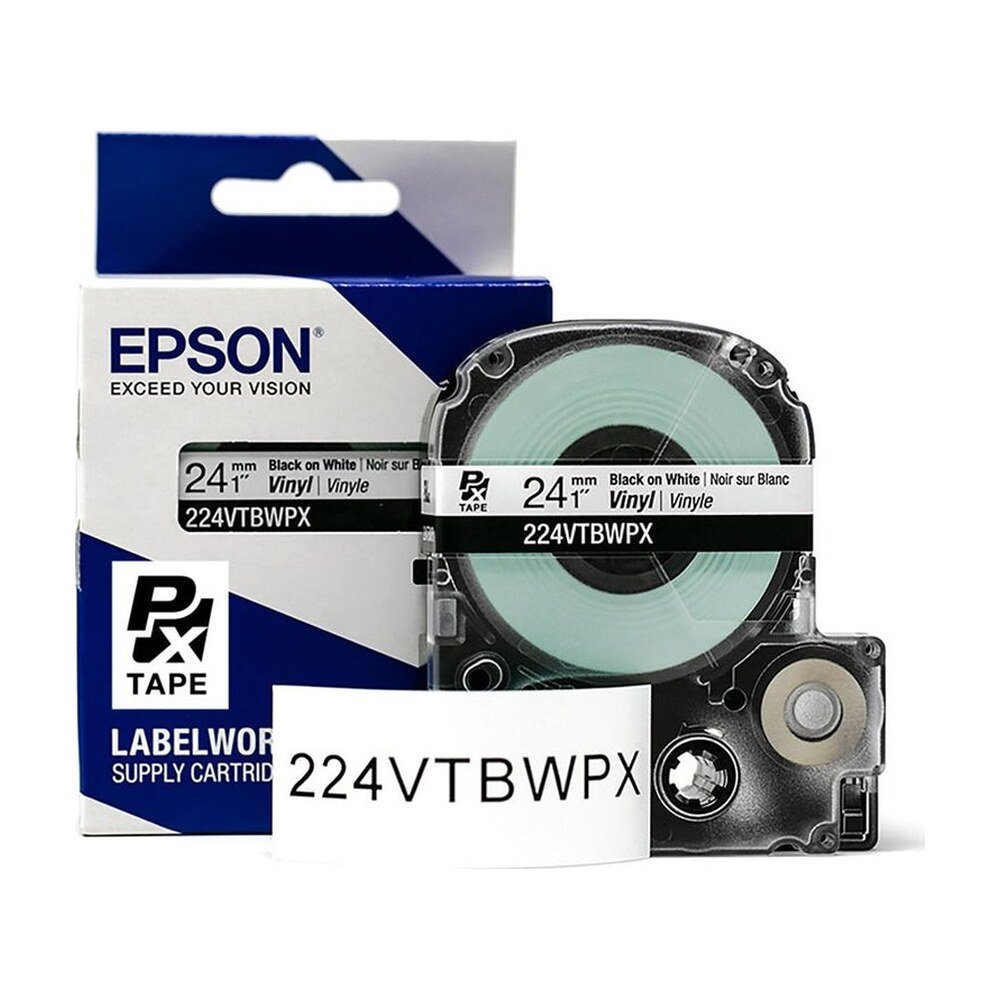 224VTBWPX — Epson LabelWorks 24mm 1" x 22.9' Black on White Vinyl Tape