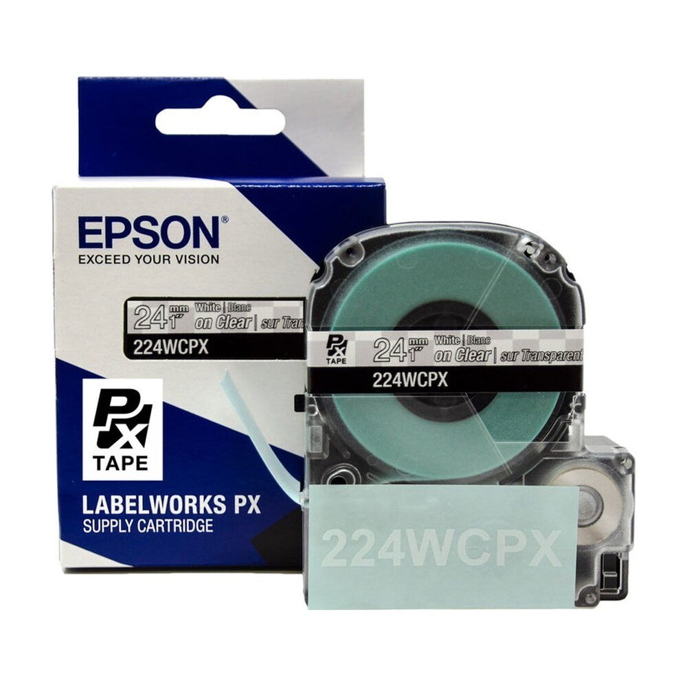 224WCPX — Epson LabelWorks 24mm 1" x 30' White on Clear PET Tape