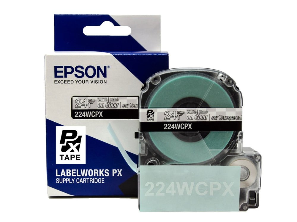 224WCPX — Epson LabelWorks 24mm 1" x 30' White on Clear PET Tape