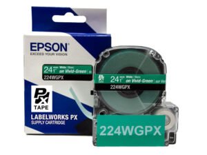 224WGPX — Epson LabelWorks 24mm 1" x 30' White on Vivid-Green PET Tape