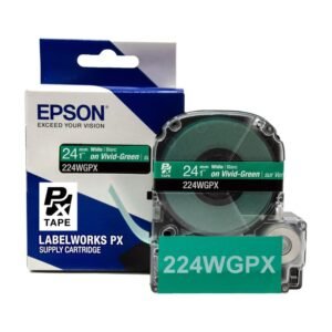 224WGPX — Epson LabelWorks 24mm 1" x 30' White on Vivid-Green PET Tape