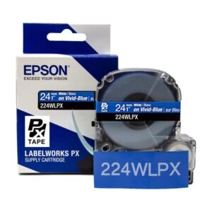 224WLPX — Epson LabelWorks 24mm 1" x 30' White on Vivid-Blue PET Tape