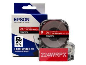 224WRPX — Epson LabelWorks 24mm 1" x 30' White on Vivid-Red PET Tape