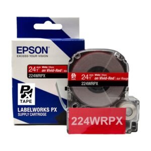 224WRPX — Epson LabelWorks 24mm 1" x 30' White on Vivid-Red PET Tape